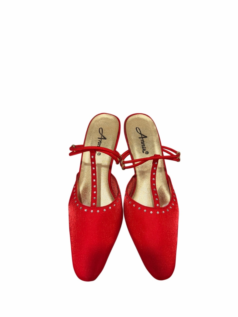 Annie Red Crystal-Trim Slingback Mules
